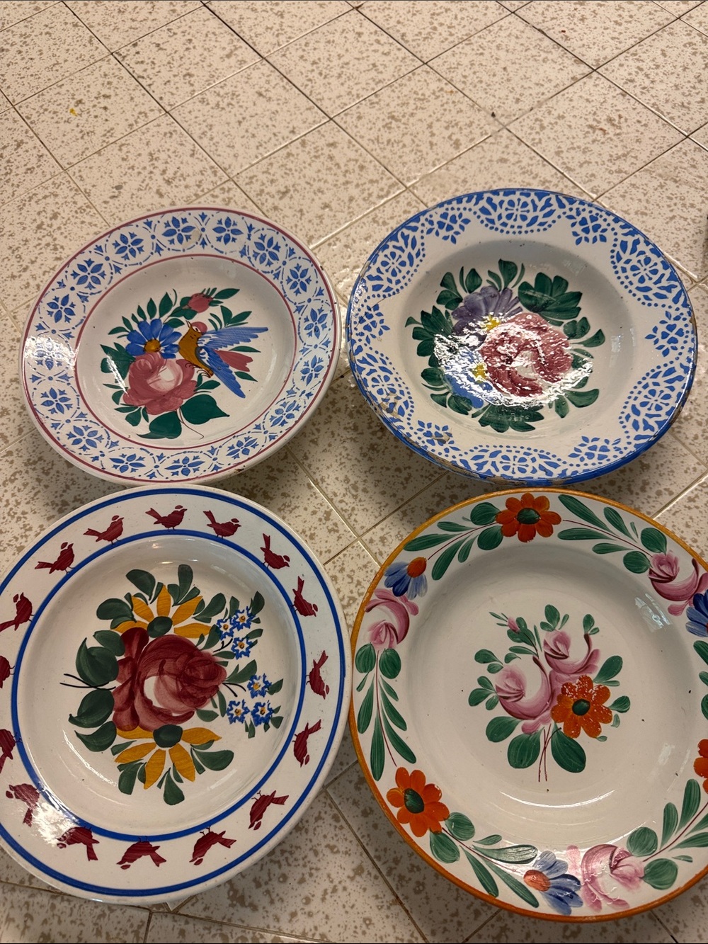 Hand-Painted Floral Ceramic Serving Bowls - Set of 4, Multicolor
